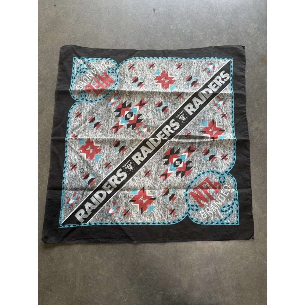Vintage 90's Los Angeles LA Oakland Raiders NFL Aztec Bandana Handkerchief